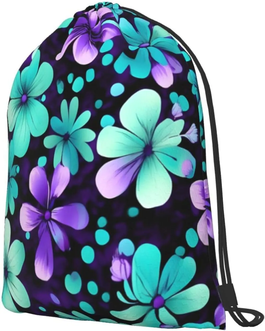 Purple And Teal Flowers Drawstring Backpack String Cinch Bag Polyester Sackpack For Fitness Training Workout