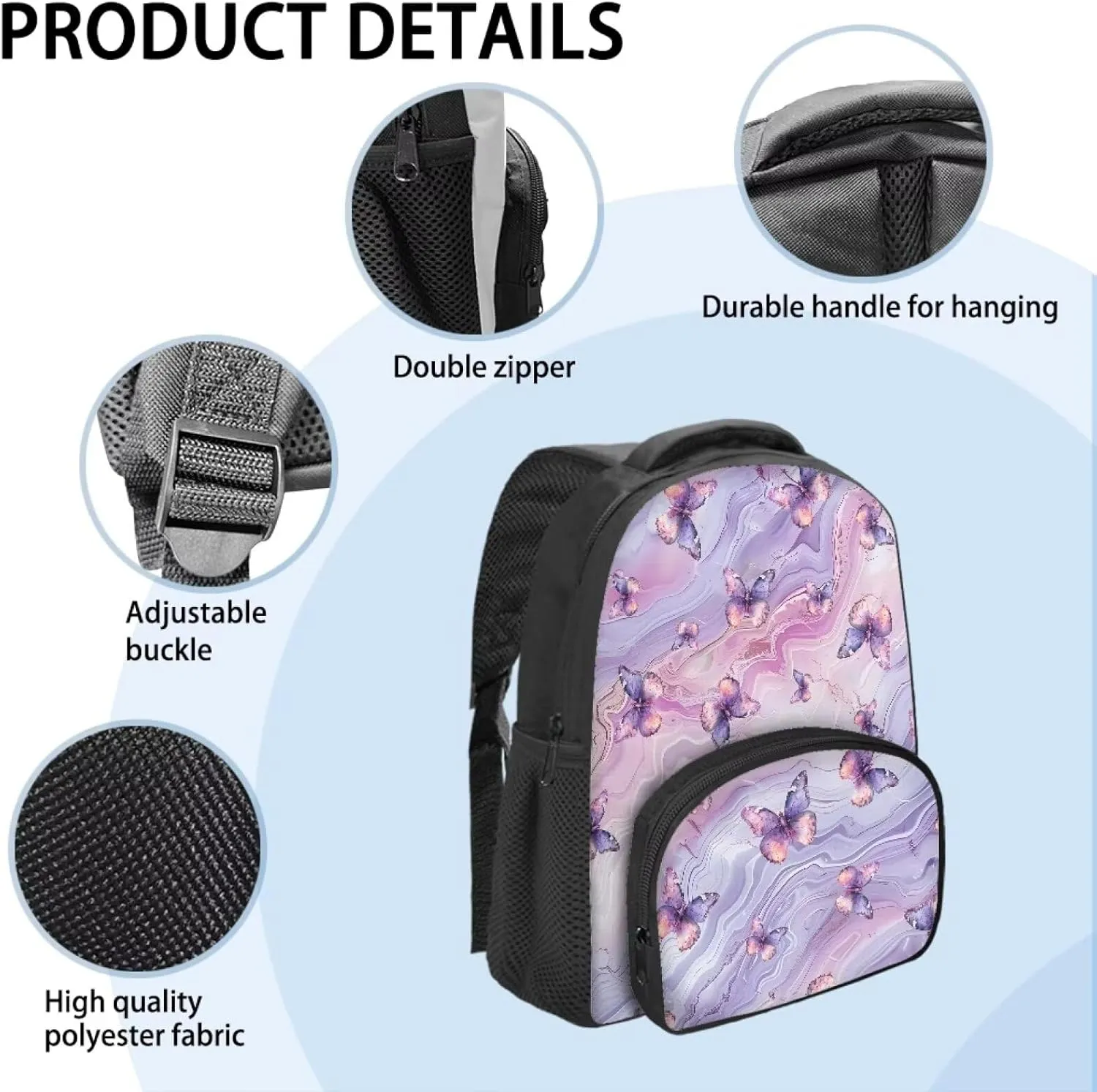 Purple Butterfly Backpack for Girls Tie Dye Quicksand Bookbag with Sturdy Shoulder Straps Lightweight School Bag for Daily Use Campus Travel Portable 12 Inch School Backpack Gifts