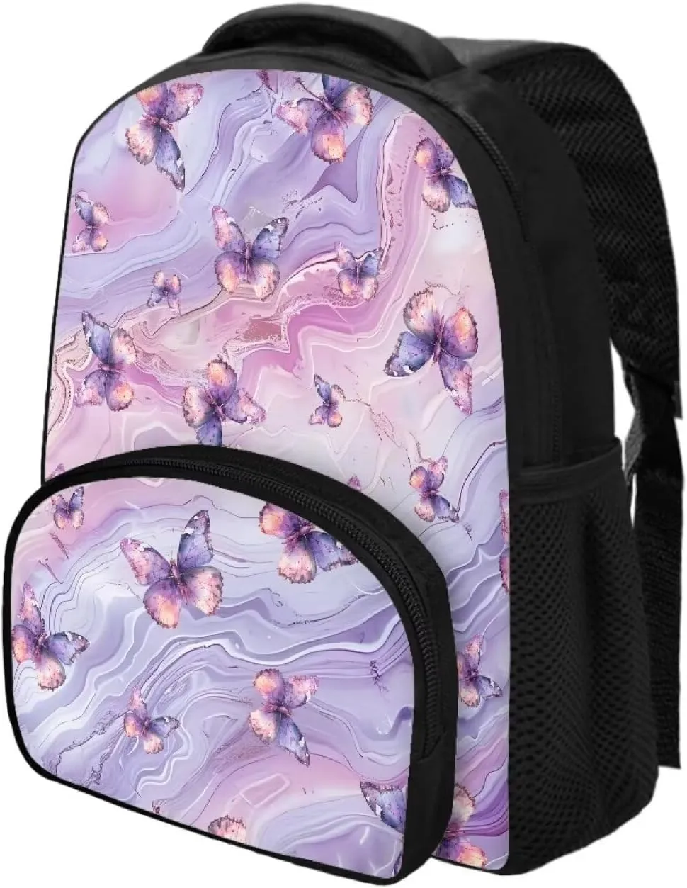 Purple Butterfly Backpack for Girls Tie Dye Quicksand Bookbag with Sturdy Shoulder Straps Lightweight School Bag for Daily Use Campus Travel Portable 12 Inch School Backpack Gifts