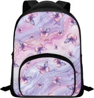 Purple Butterfly Backpack for Girls Tie Dye Quicksand Bookbag with Sturdy Shoulder Straps Lightweight School Bag for Daily Use Campus Travel Portable 12 Inch School Backpack Gifts