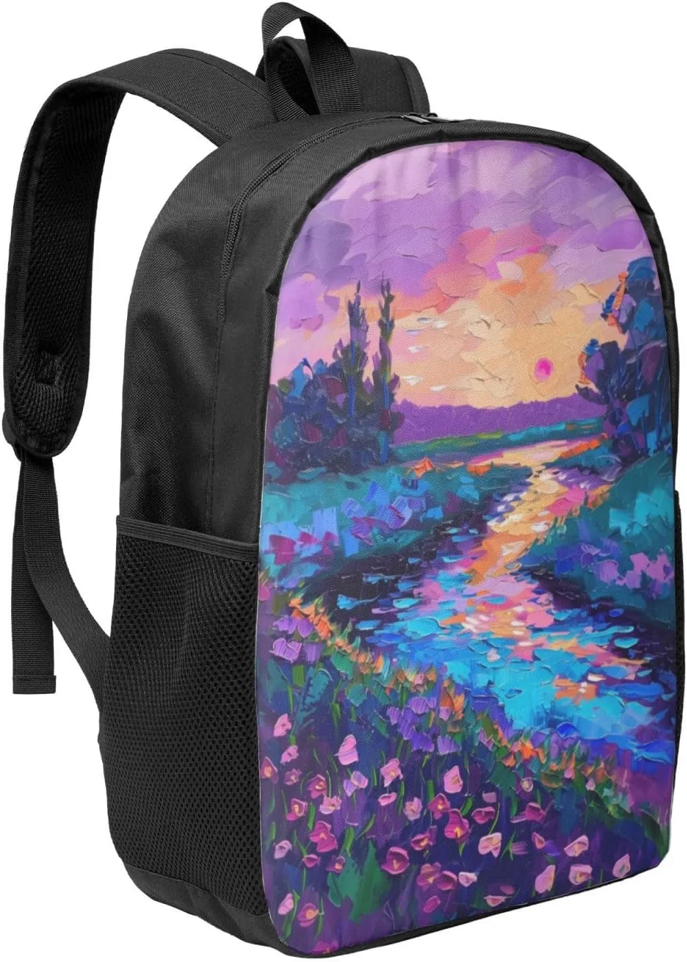 purple sunset green trees print Lightweight Casual Travel Backpack with Laptop Compartments for Women men