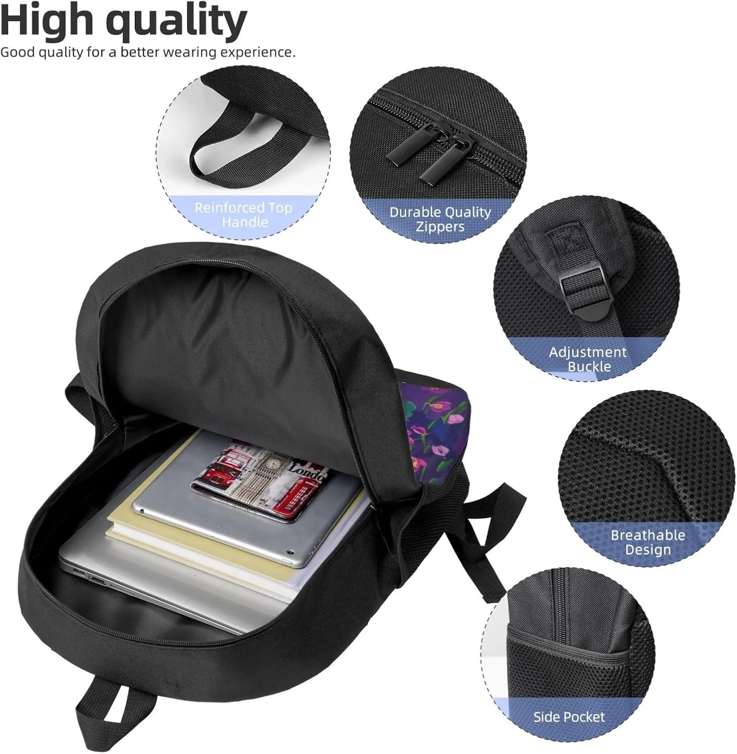 purple sunset green trees print Lightweight Casual Travel Backpack with Laptop Compartments for Women men