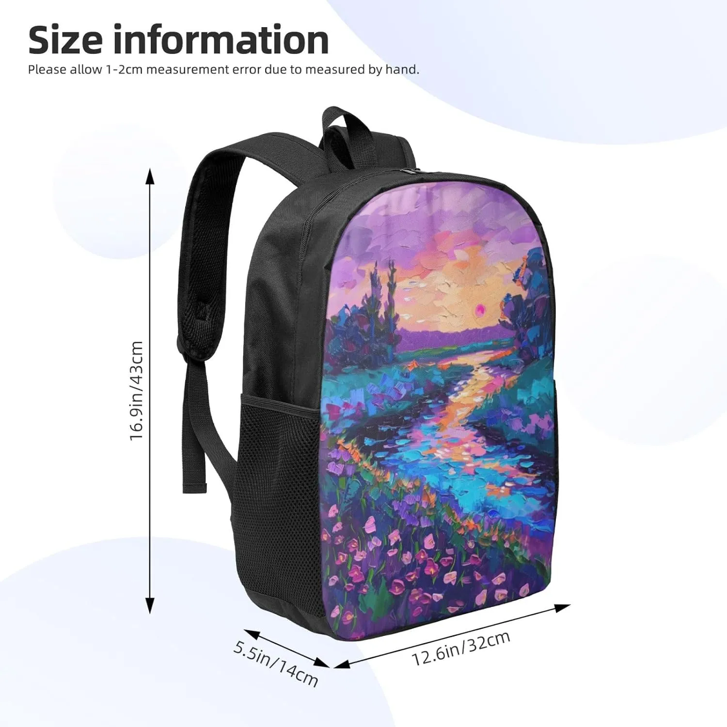 purple sunset green trees print Lightweight Casual Travel Backpack with Laptop Compartments for Women men