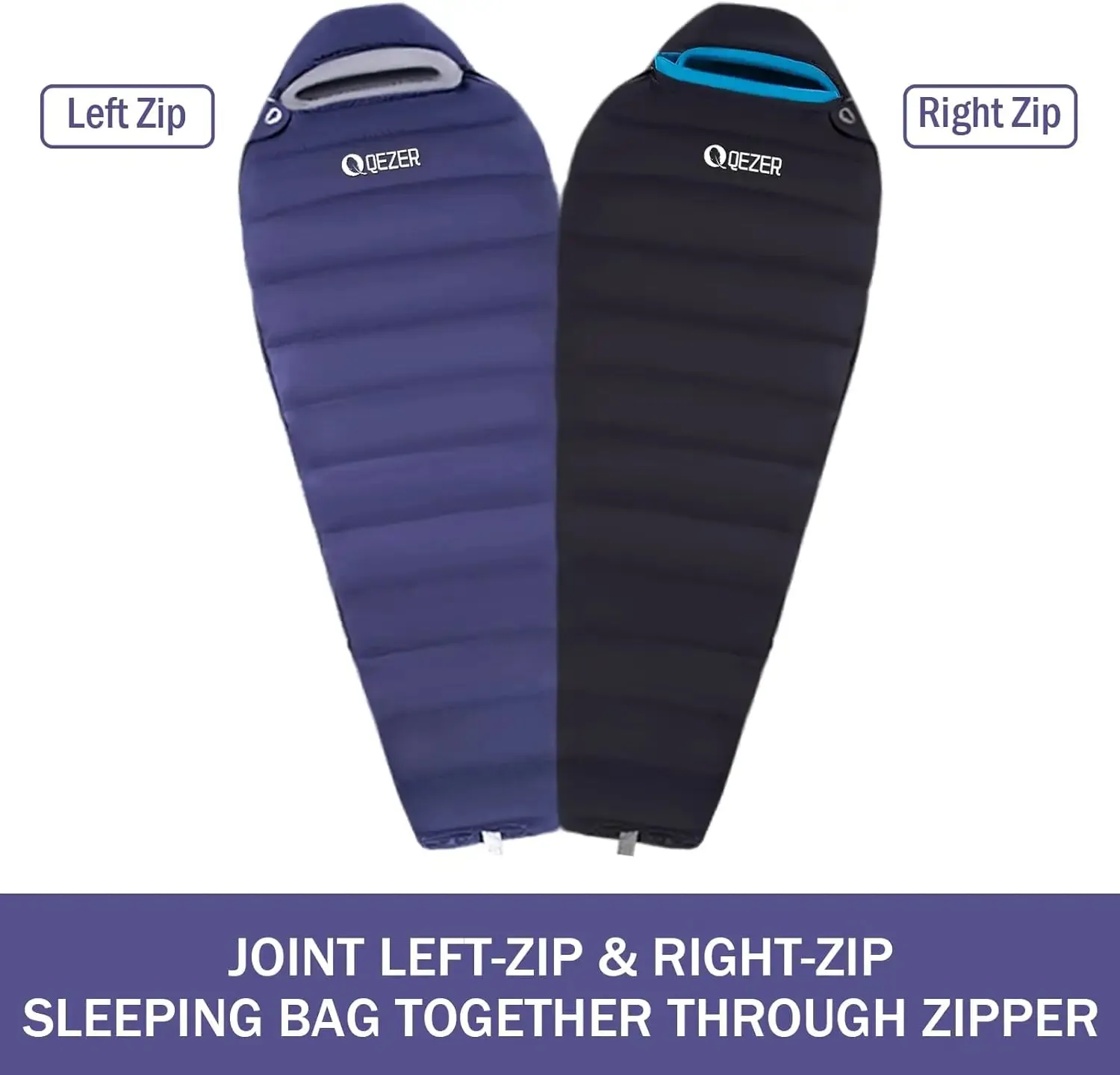 QEZER High Performance Sleeping Bag - Rated at 0°F (with Compression Sack)