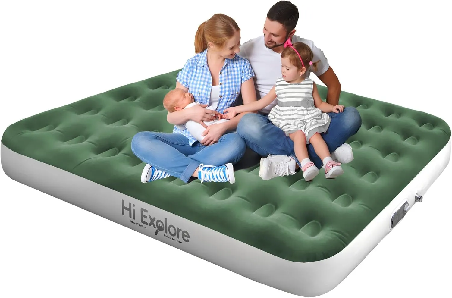 Queen Air Mattress with Built in Pump, with Comfort Plush, Inflatable Blow Up Mattress, for Home, Guests, Camping,Green, 10” Height