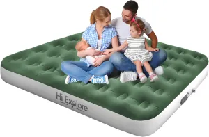 Queen Air Mattress with Built in Pump, with Comfort Plush, Inflatable Blow Up Mattress, for Home, Guests, Camping,Green, 10” Height