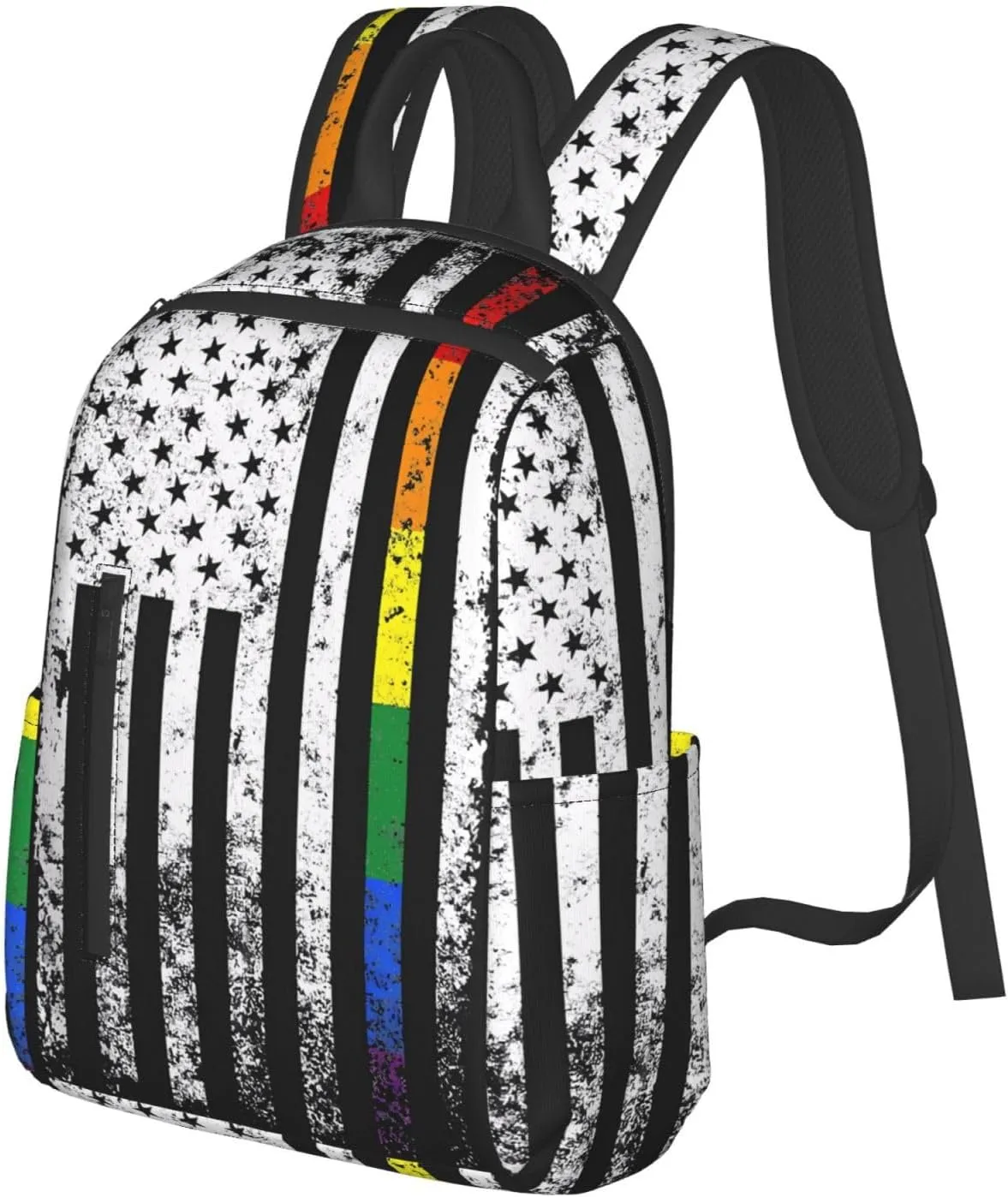 Rainbow LGBTQ Bisexual Loves American Flag Casual Backpacks Laptop Backpack Outdoor Travel Rucksack Sport Carry-On Daypack Lightweight Bag with Multi-Pockets
