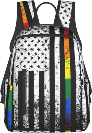 Rainbow LGBTQ Bisexual Loves American Flag Casual Backpacks Laptop Backpack Outdoor Travel Rucksack Sport Carry-On Daypack Lightweight Bag with Multi-Pockets