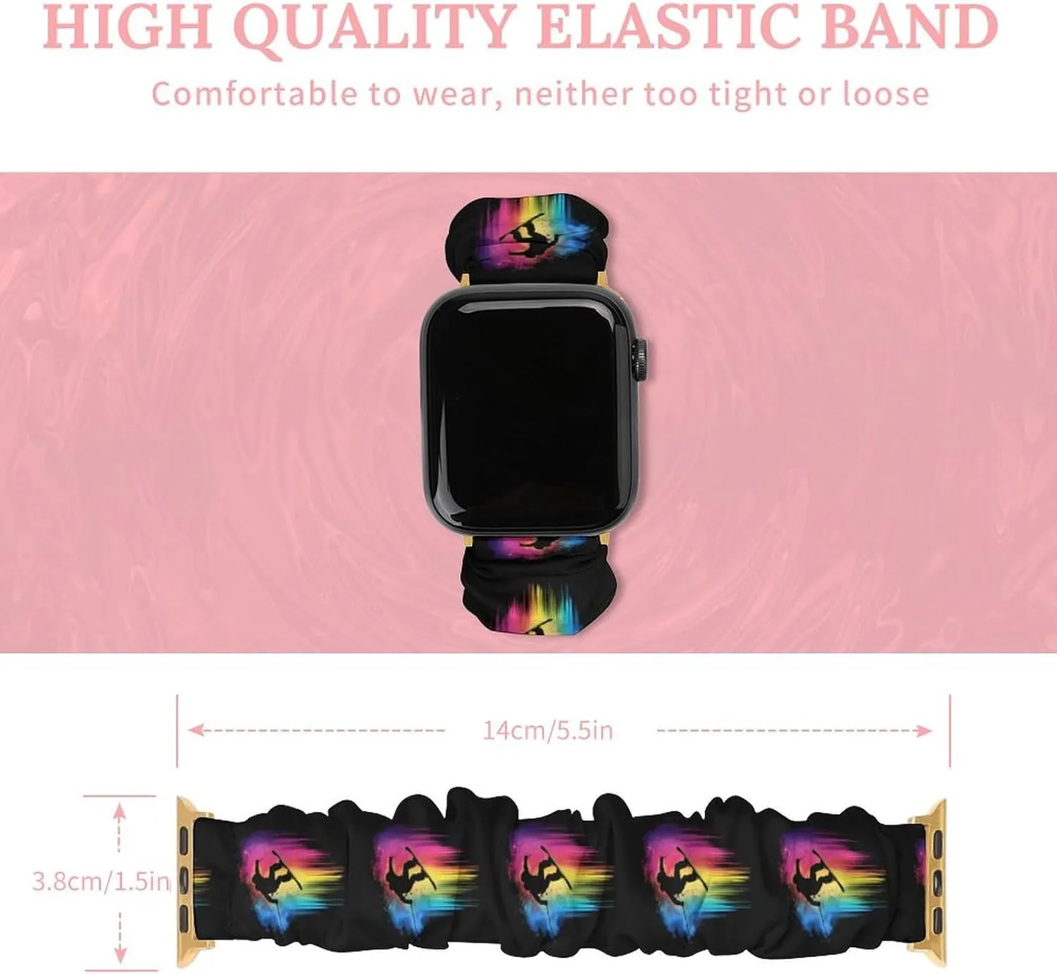 Rainbow Ski Racing Skier Fashion Watch Strap Scrunchies Wristbands Compatible With IWatch Series