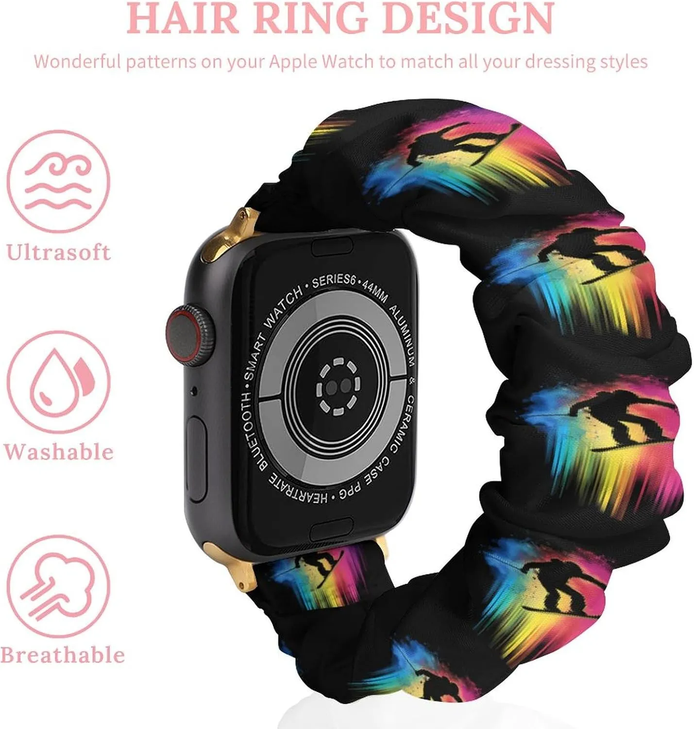 Rainbow Ski Racing Skier Fashion Watch Strap Scrunchies Wristbands Compatible With IWatch Series