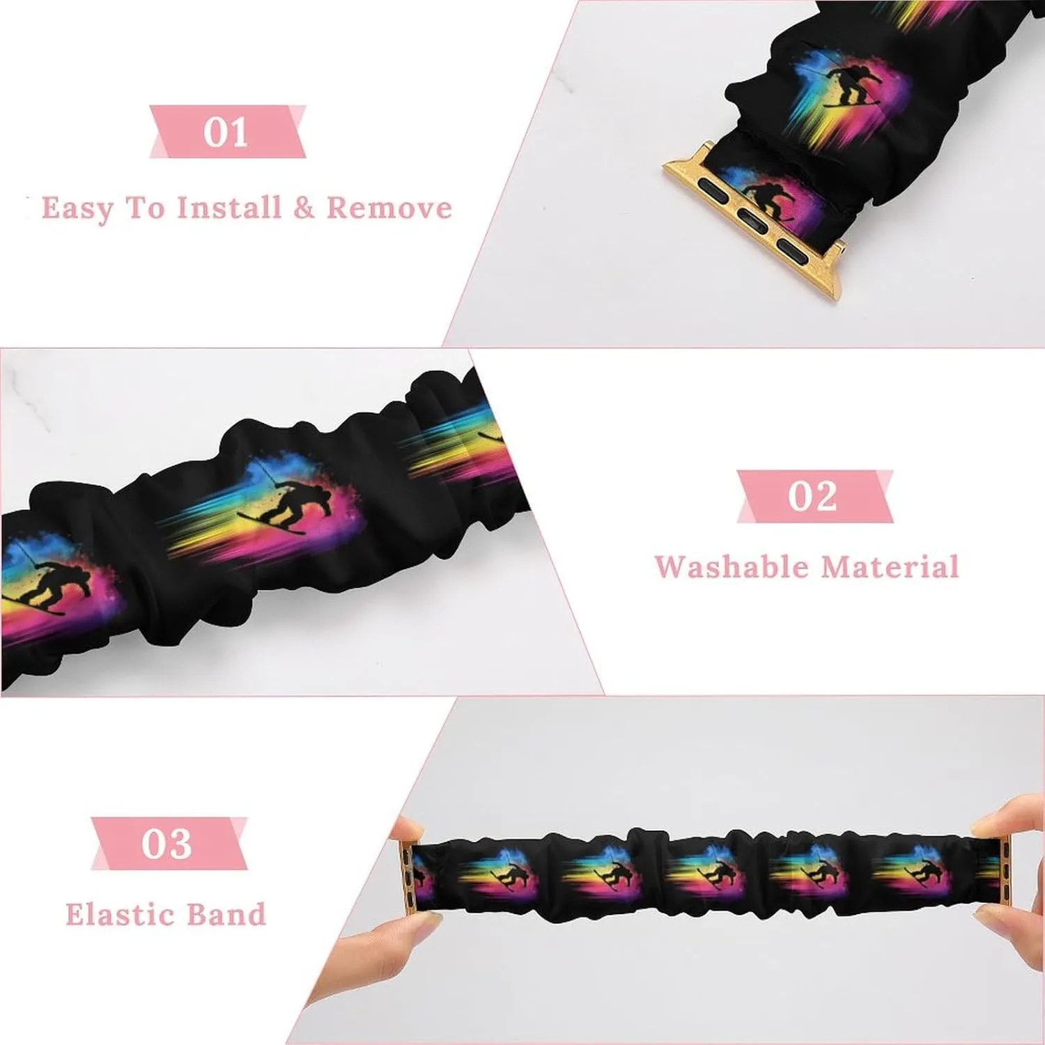 Rainbow Ski Racing Skier Fashion Watch Strap Scrunchies Wristbands Compatible With IWatch Series
