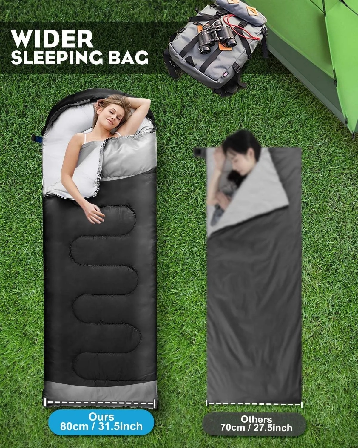 Rantizon Sleeping Bags for Adults Backpacking Lightweight Waterproof- Cold/Warm Weather Sleeping Bag for Mens Kids Boys Girls Camping Essentials Hiking Outdoor Travel Hunting with Compression Bags