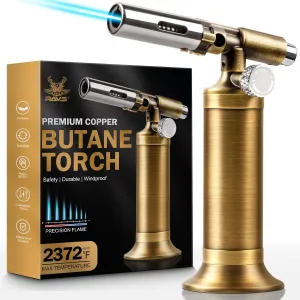 RAVS Butane Torch Lighter, Refillable Kitchen Torch for Creme Brulee with Adjustable Flame, Copper Torch for Jewelry Making with Pinpoint Flame, Copper Soldering Torches for Resin Art, Craft