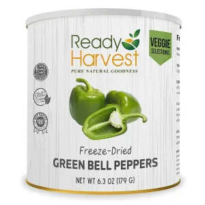 Ready Harvest Green Bell Pepper Freeze-Dried Freeze Dried Vegetables Pantry Staples Survival Emergency Supply Canned Vegetables Survival Food 25-Year Shelf Life #10 Can 6.3oz