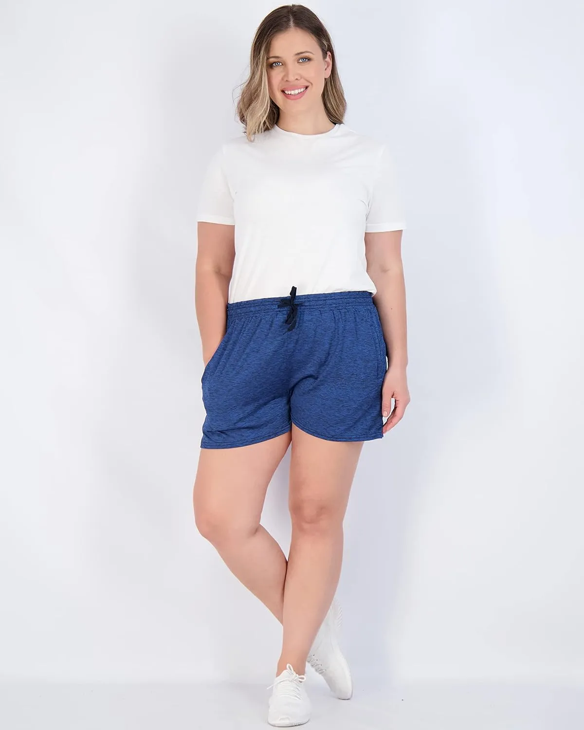 Real Essentials 4 Pack: Womens Athletic Dry-Fit Lounge Shorts with Zipper Pockets (Available in Plus Size)