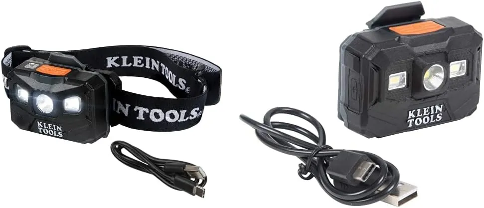 Recharge Headlamp Fabric Strap 400 Lumens All Day Runtime & 56062 Rechargeable LED Headlamp/Worklight for Klein Hardhats, 300 Lumens