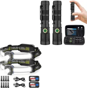 Rechargeable Flashlight 12000 High Lumens Magnetic Flash Light & LED Headlamp, 1000lumens 230° Widebeam Headlight