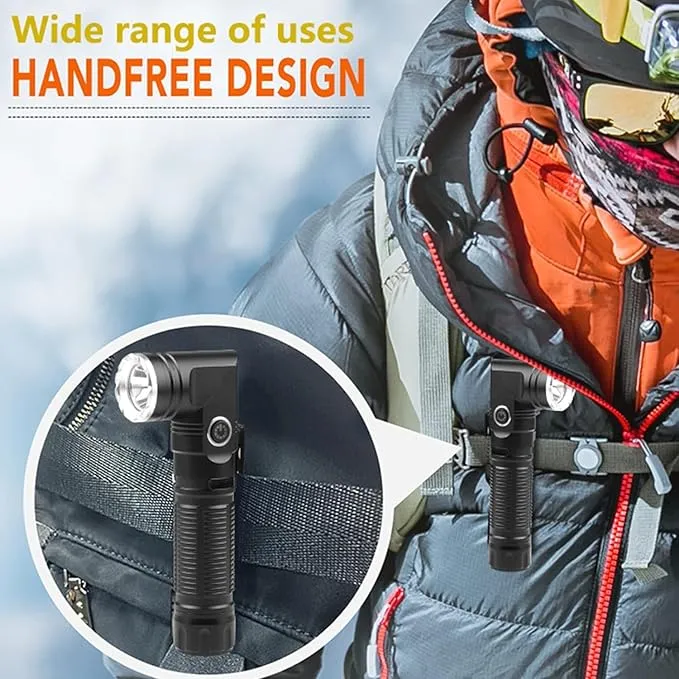 Rechargeable Glare Flashlights 900 Lumens, with Steel Clip & Headband 90 Degree LED Angle Flash Light, 3 Mode Tactical Flashlight, with Magnetic Tail Cover, Suitable for Camping Riding Garage Work