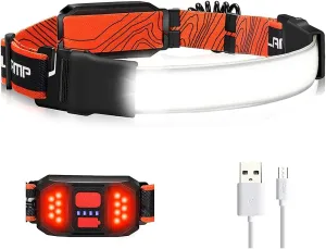 Rechargeable Head Flashlight, Super Bright LED Headlamp Flashlight, Wide Beam, 230° Illumination, 1000 Lumen, 5oz Lightweight Head Lamp for Camping, Running, Hiking, Hard Hat Headlight (1xHeadlamp)