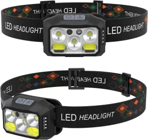 Rechargeable Headlamp 2-Pack LED Flashlight Waterproof Lightweight Head Lamp 5 Led Forehead Lamp Adjustable Motion Sensor Head Lamp for Camping Cycling Running Fishing Hiking Outdoor