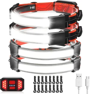 Rechargeable Headlamp 4 Pack, 1000 Lumen 230° Wide Beam Headlamp with 3 Modes, Super Bright LED Headlamp, Lightweight Illumination Head Lamp with Red Taillight for Hiking, Running, Fishing, Camping