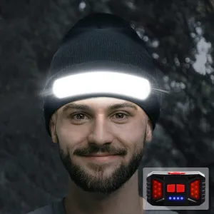 Rechargeable Headlamp Beanie, 1200Lumens LED Beanie Hat with Wide Beam Light Built-in, 6 Modes, Lightweight, Winter Headlight Head Lamp Beanie, Gifts for Men Dad Father Husband(Black)