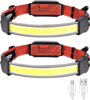 Rechargeable Headlamp Flashlight，Bright LED Headlamp, Wide Beam, 210° Illumination, 350 Lumen, 4.13oz Lightweight Headlamp for Camping, Running, Hiking, Hardhat Headlight 2pcs
