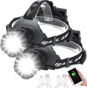 Rechargeable Headlamp LED Super Bright XHP70 Hard Hat Light 20000Lumens with Helmet Clips,Zoomable 5 Modes Output Function Professional Headlamp for Camping Outdoor Hiking Working