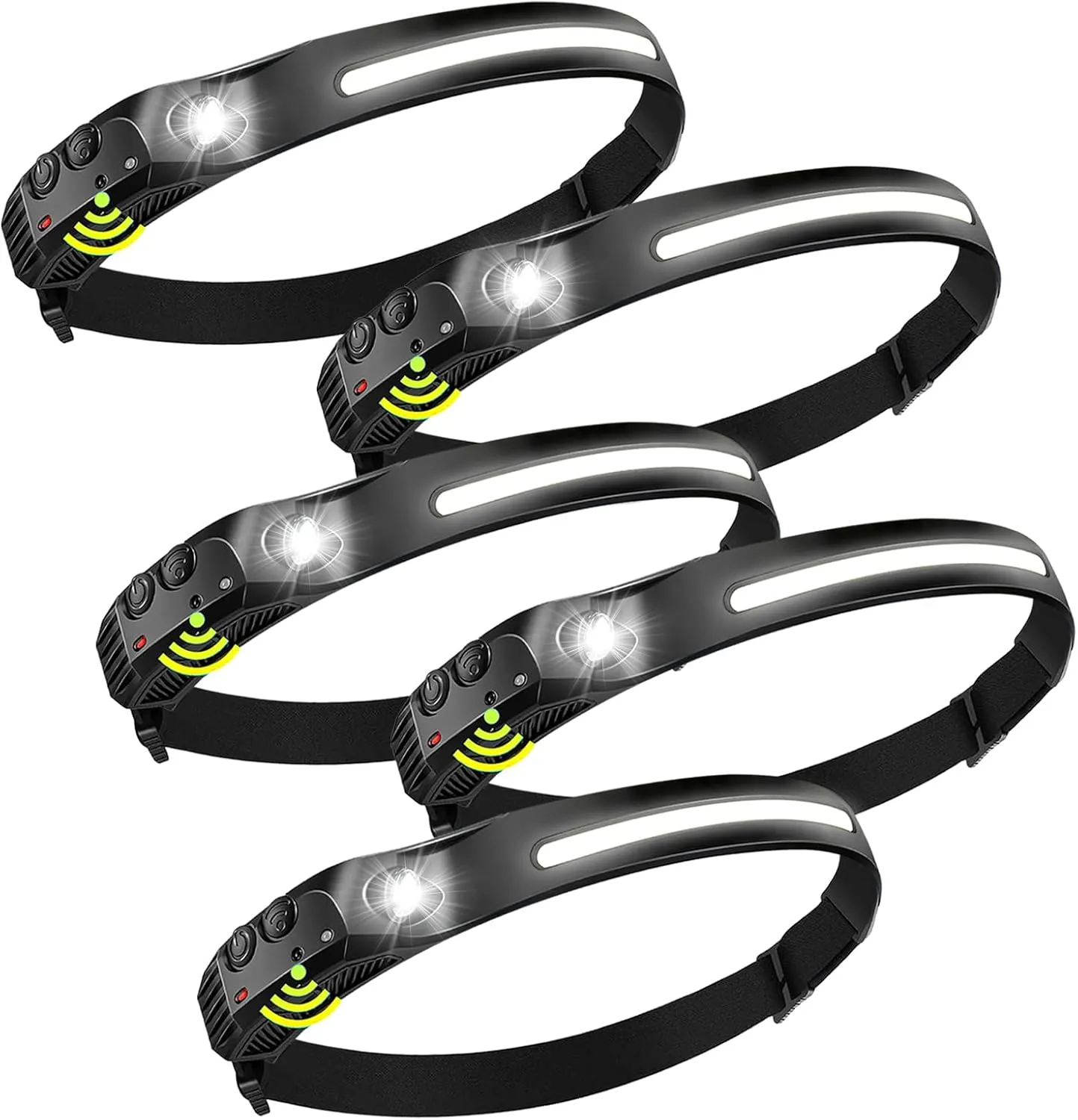 Rechargeable Headlamps 5PCS,2000mAh Battery Powered Head Lamps LED Rechargeable,5 Mode Headlamp for Adults,Motion Sensor Head Lights for Forehead,Hard hat Light,Camping Headlamps