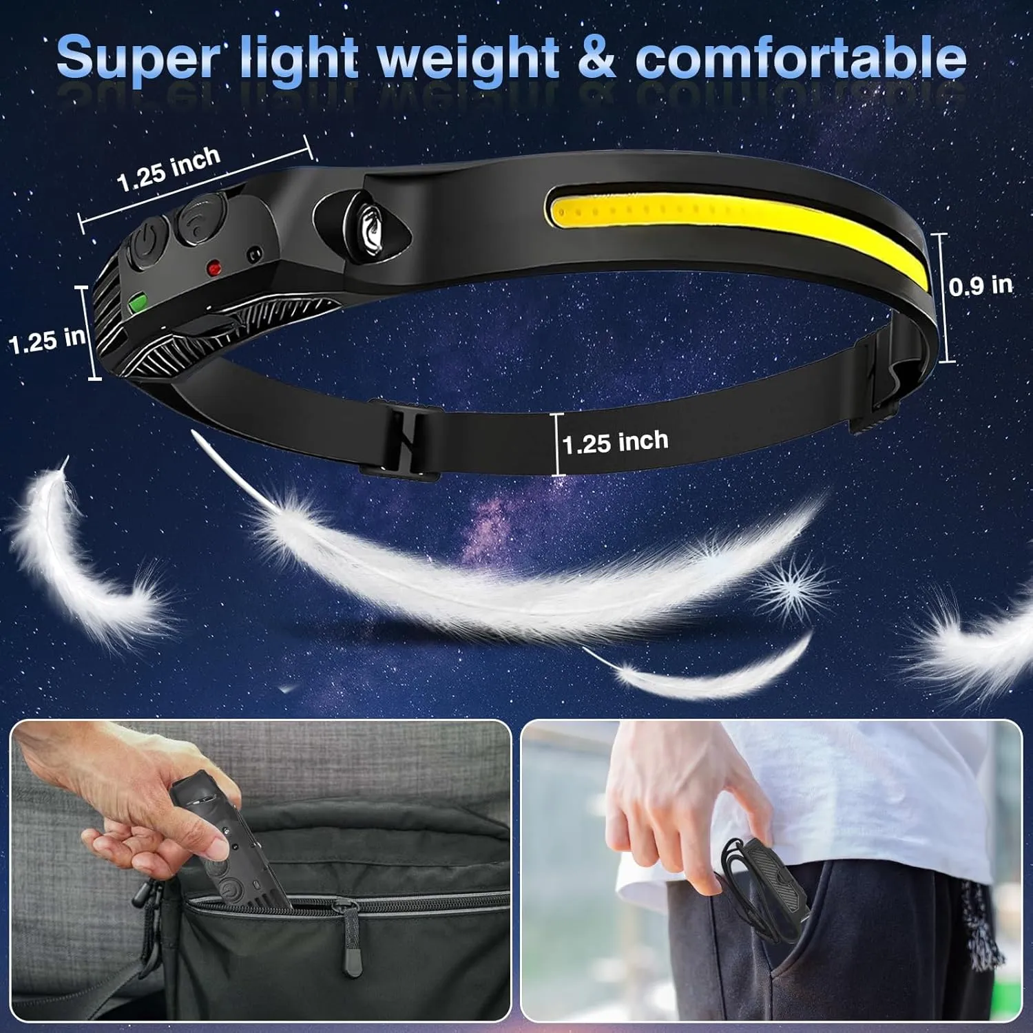 Rechargeable Headlamps 5PCS,2000mAh Battery Powered Head Lamps LED Rechargeable,5 Mode Headlamp for Adults,Motion Sensor Head Lights for Forehead,Hard hat Light,Camping Headlamps