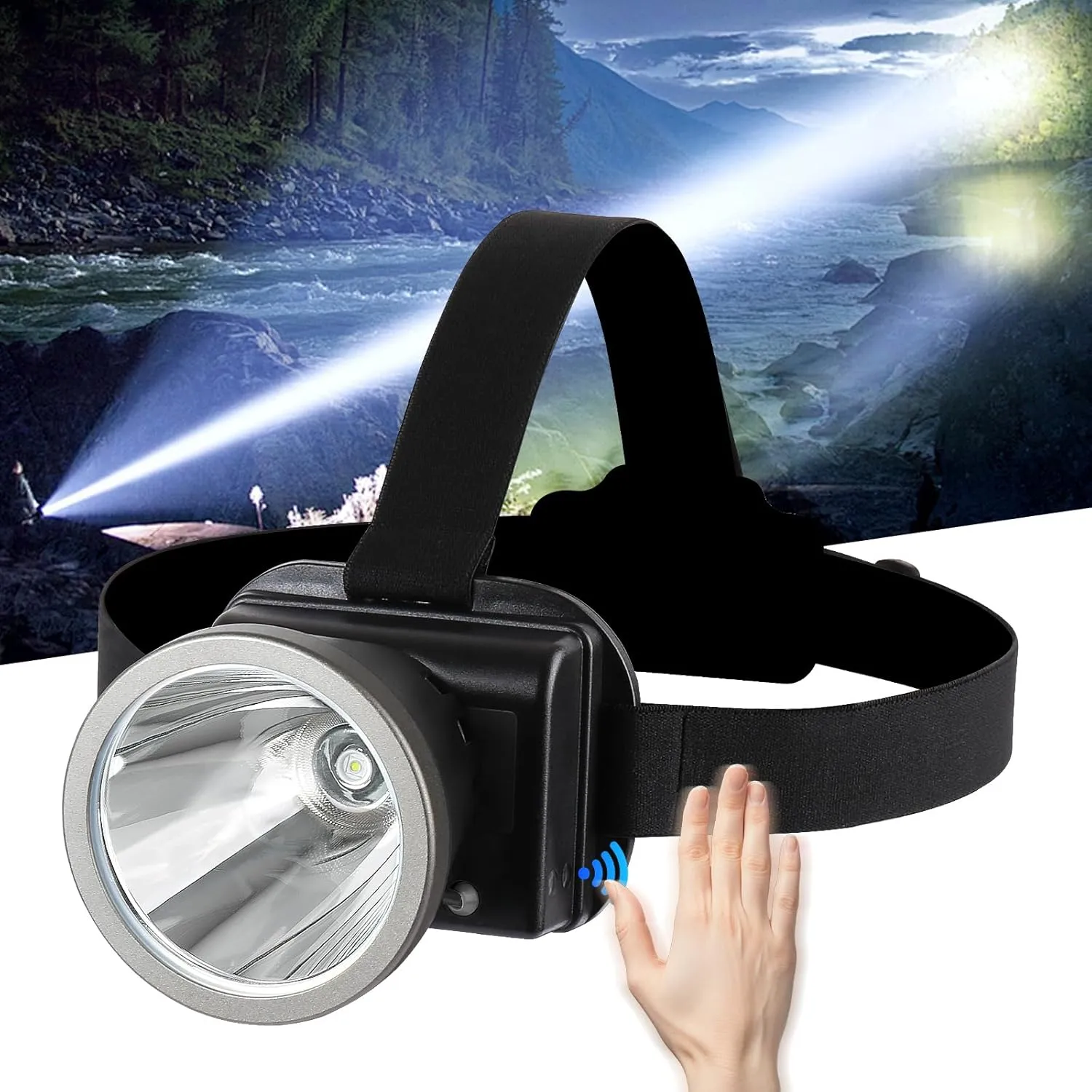 Rechargeable High Lumen LED Headlamp, Ultra-Long Range 7200mAh Powerful Battery Waterproof Suitable for Outdoor Hiking, Camping, Hunting and Prospecting (Motion Sensing)