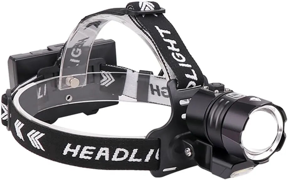 Rechargeable LED Headlamp, 990000 LM 4 Modes Headlamp Red Warning Zoomable Energy Saving, 90 Hour Standby Head Lamp, IP68 Waterproof And 90° Adjustable for Outdoor Camping Hiking Hunting Hardhat