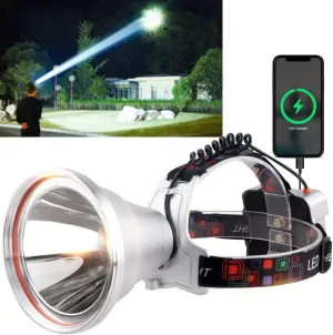 Rechargeable LED Headlamp, Featuring a Super Wide, Bright Light Spot for Excellent Long-Distance Illumination, USB Charging for Devices, Ideal for Outdoor Adventures, Emergencies