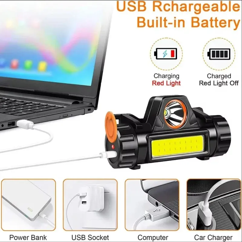Rechargeable LED Headlamp, Waterproof Magnetic Flashlight for Camping, Cycling, Running, Fishing - Lightweight, Adjustable