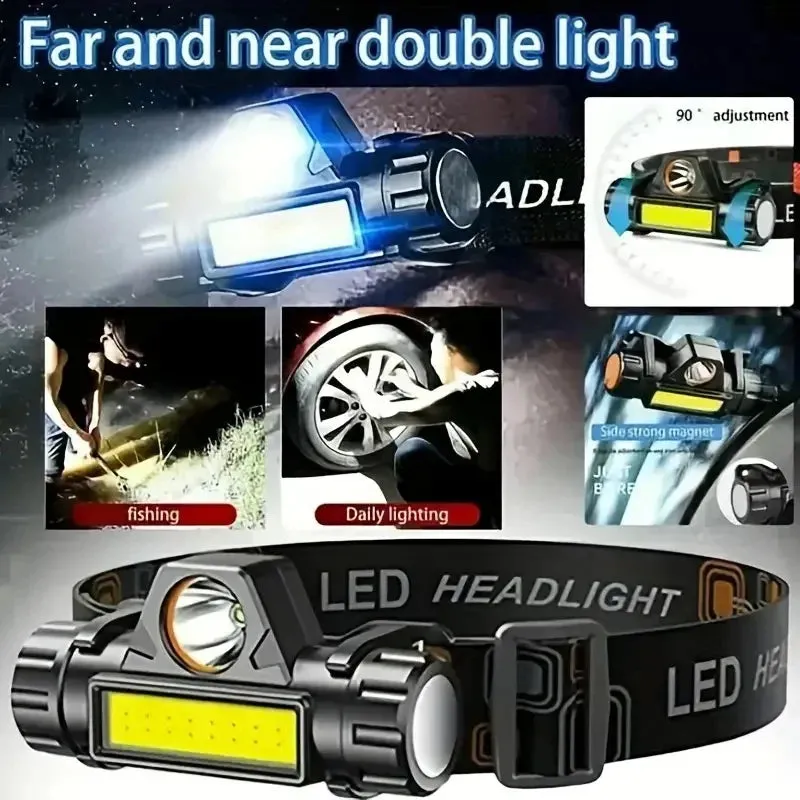 Rechargeable LED Headlamp, Waterproof Magnetic Flashlight for Camping, Cycling, Running, Fishing - Lightweight, Adjustable