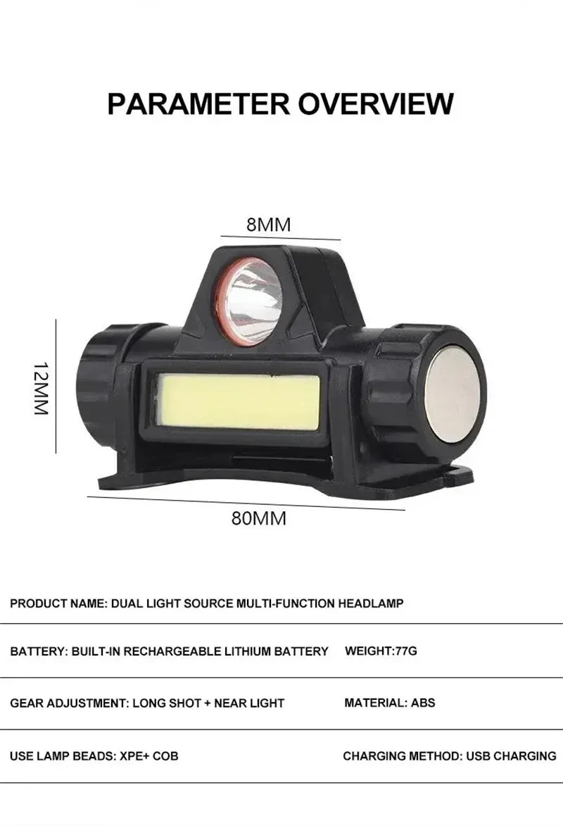 Rechargeable LED Headlamp, Waterproof Magnetic Flashlight for Camping, Cycling, Running, Fishing - Lightweight, Adjustable