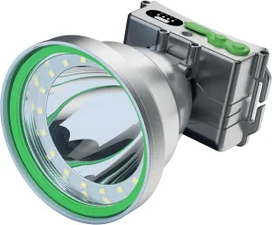 Rechargeable LED Headlamp with Flood and Spot Beam, Power Display, 5 Lighting Modes, Yellow/Blue Filter Lens, High Lumen Outdoor Waterproof Head Torch for Fishing, Hunting, Hiking (9809F-Yellow light)