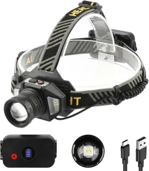 Rechargeable LED Headlamp with Long Battery Life, Dual Light Modes, Waterproof, Ultra-Bright, Motion Sensor, Perfect for Fishing, Camping, and Hiking (Single Battery)