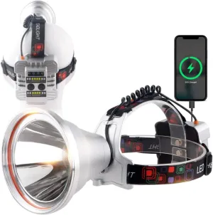 Rechargeable LED Headlamp with Super Wide Bright Light Spot – Ideal for Long-Distance Illumination, USB Charging for Your Phone, Perfect for Fishing, Camping, Hiking, Emergency Searching