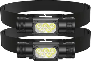 Rechargeable Portable High-Brightness Headlamp, 5 LEDs & 180° Adjustable, 4-Mode Switch, Waterproof, 2000LM Long-Lasting Headlamp, Ideal for Camping, Work and Reading.