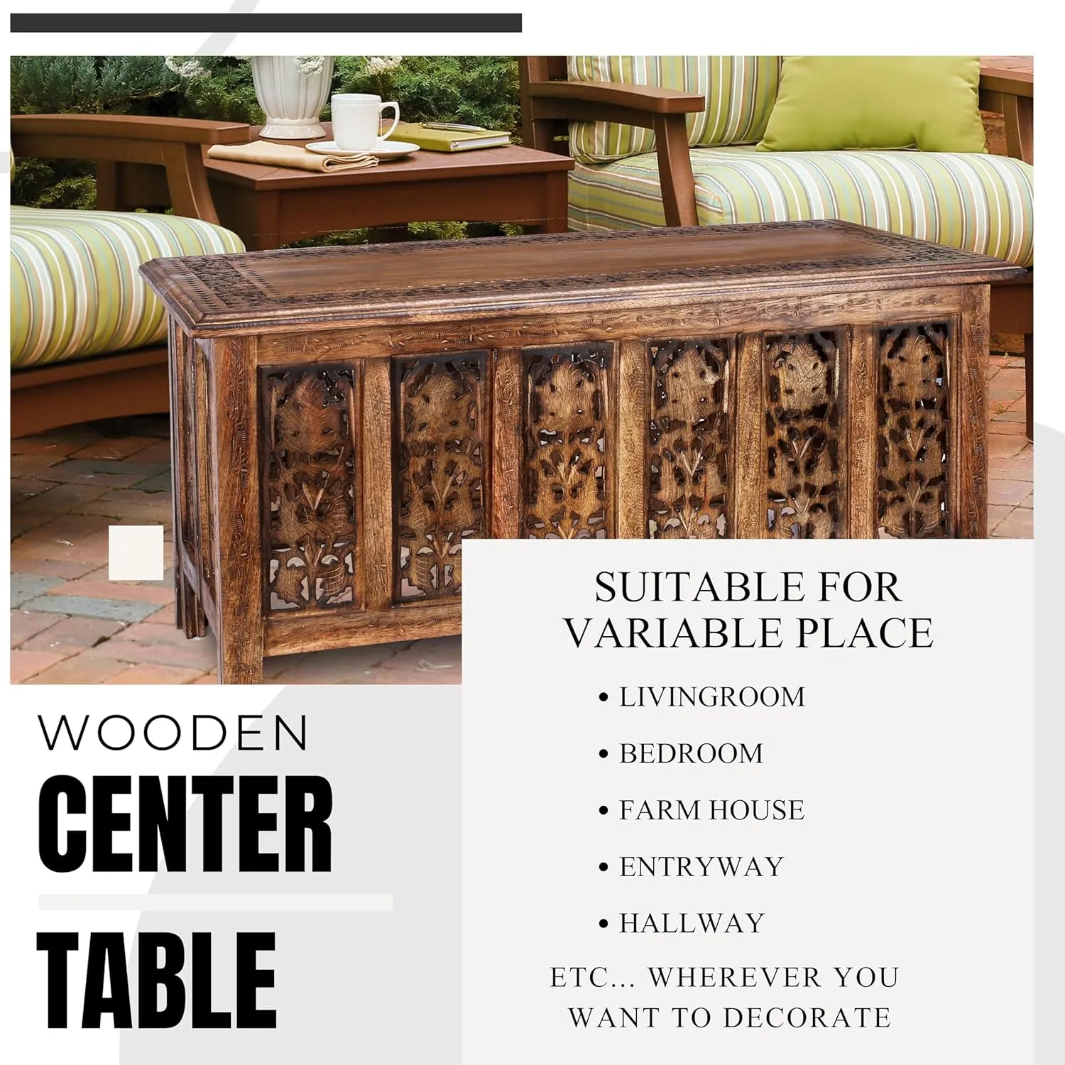 Rectangular Wooden Coffee Table, Modern Wooden Coffee Table, Center Tables, Entryway Table, Living Room Table for Magazines, Books, and Plants - 36x18 Inch Burnt