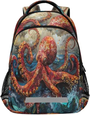 Red Octopus Design Waterproof Backpack - Casual Outdoor Sports Daypack with Ergonomic Shoulder Straps#891