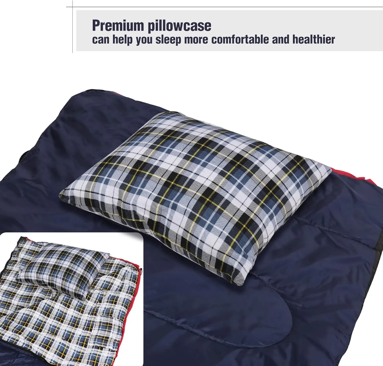 REDCAMP Small Camping Pillow Lightweight and Compressible, Flannel Travel Pillow with Removable Pillow Cover (Square Blue and Grey)