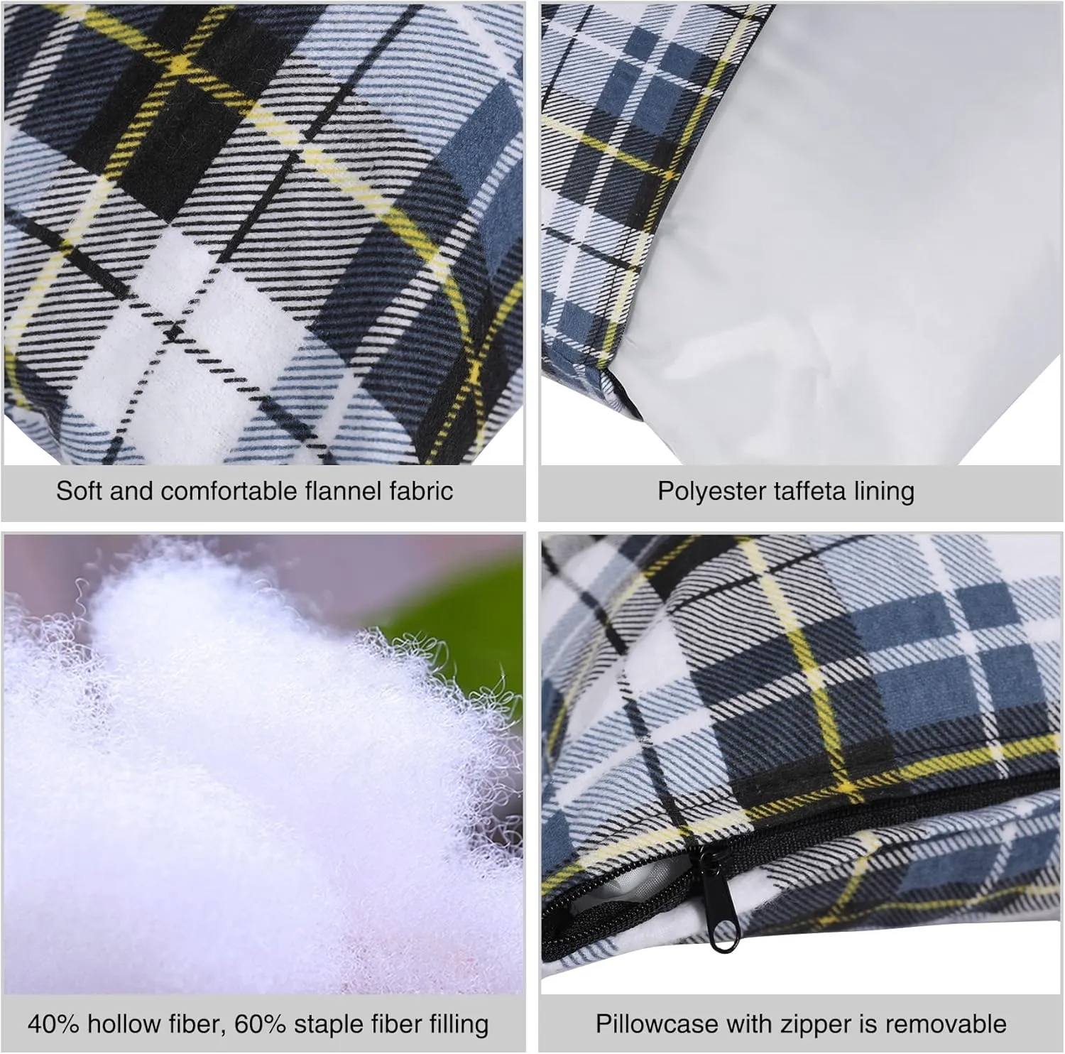 REDCAMP Small Camping Pillow Lightweight and Compressible, Flannel Travel Pillow with Removable Pillow Cover (Square Blue and Grey)