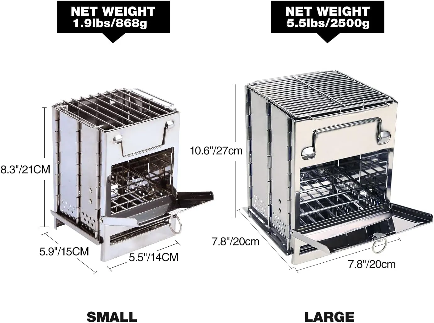 REDCAMP Wood Burning Folding Camp Stove Stainless Steel Grill, Portable Collapsible Backpacking Stove Survival Rocket Stove for Hiking Outdoor Tent Camping Picnic BBQ, Large