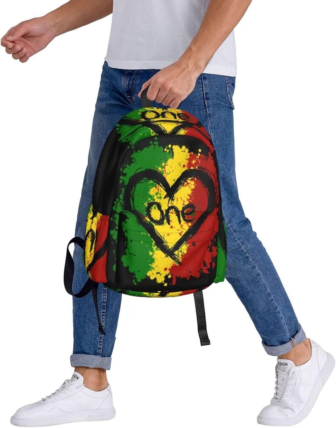 Reggae Heart One Loves Rasta Music Jamaica Backpack Casual Laptop Backpack Large Capacity Double Shoulder Bag Travel Daypack For Women Men