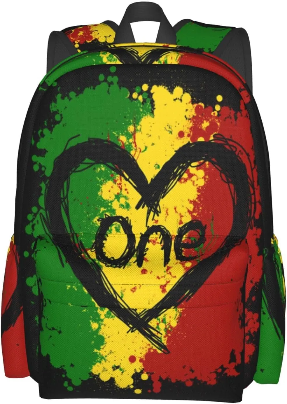 Reggae Heart One Loves Rasta Music Jamaica Backpack Casual Laptop Backpack Large Capacity Double Shoulder Bag Travel Daypack For Women Men