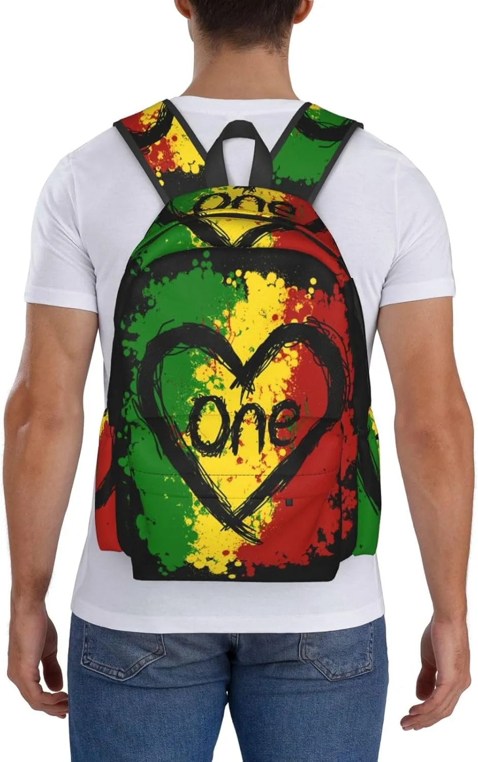 Reggae Heart One Loves Rasta Music Jamaica Backpack Casual Laptop Backpack Large Capacity Double Shoulder Bag Travel Daypack For Women Men