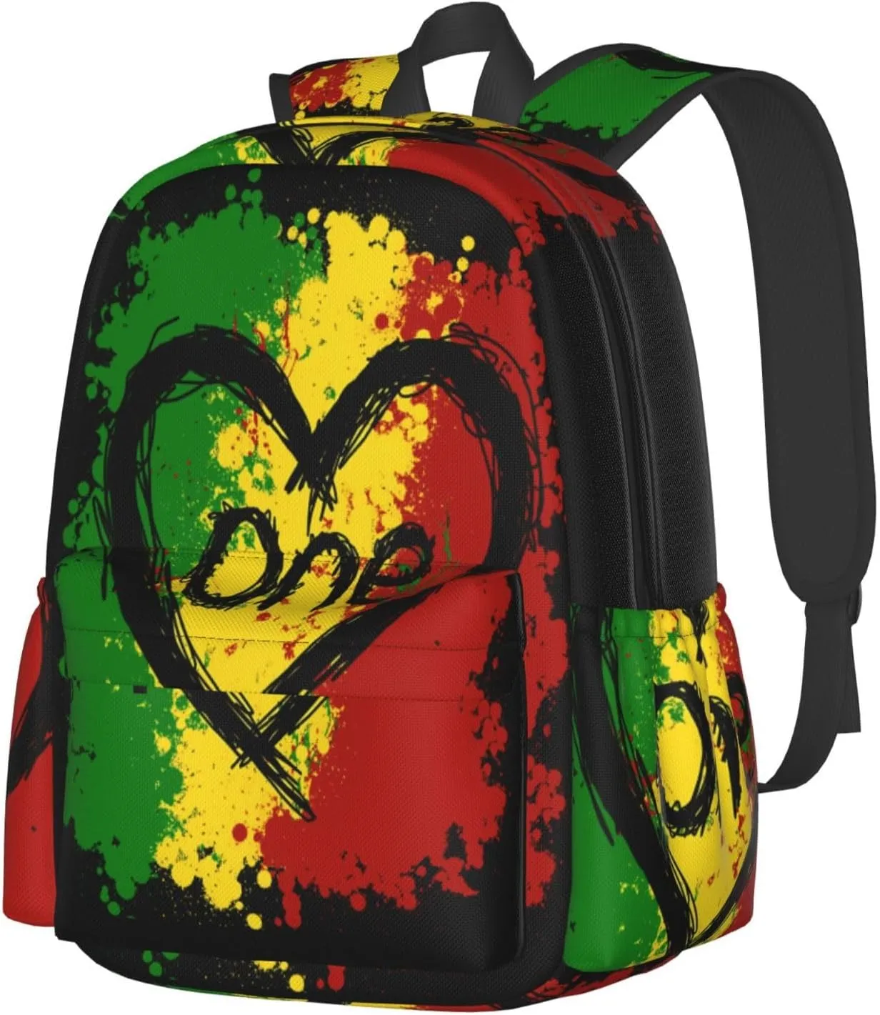 Reggae Heart One Loves Rasta Music Jamaica Backpack Casual Laptop Backpack Large Capacity Double Shoulder Bag Travel Daypack For Women Men