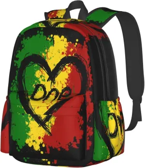 Reggae Heart One Loves Rasta Music Jamaica Backpack Casual Laptop Backpack Large Capacity Double Shoulder Bag Travel Daypack For Women Men